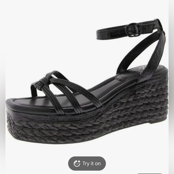 Vince Camuto Black Strappy Leather Wedge Sandals - Picture 3 of 7